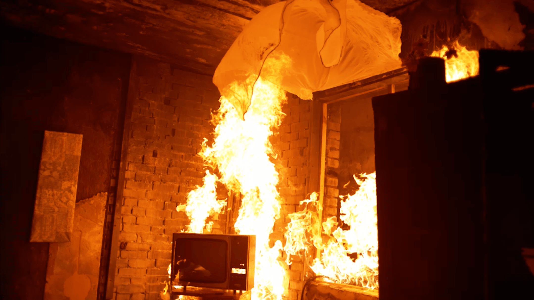 fire burning inside a house