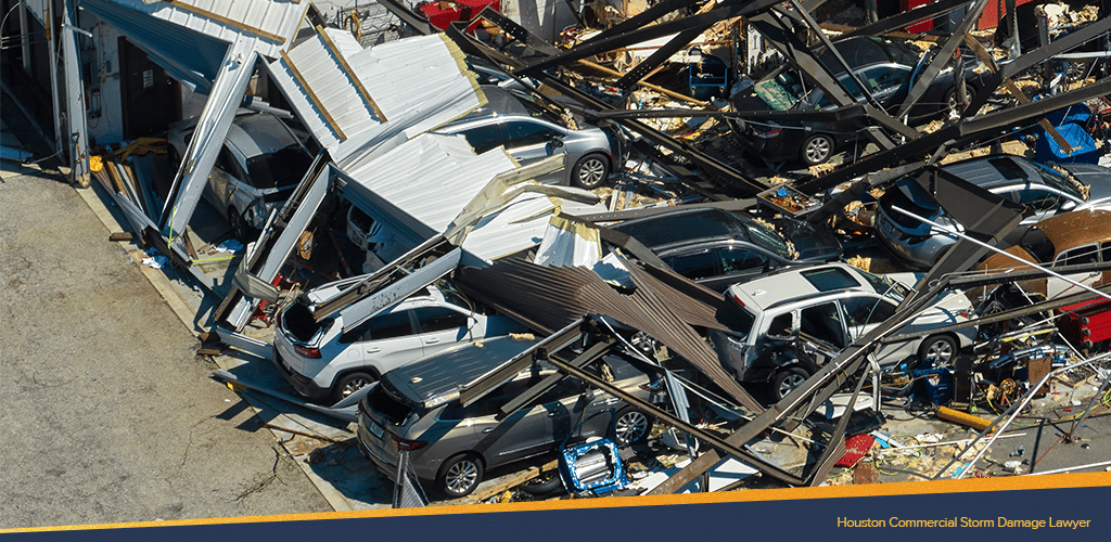 Commercial property with lots of cars damaged by a storm