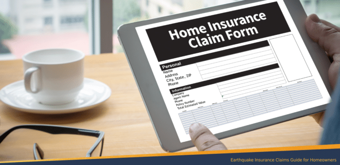 A home insurance claim form for earthquake being shown on a device