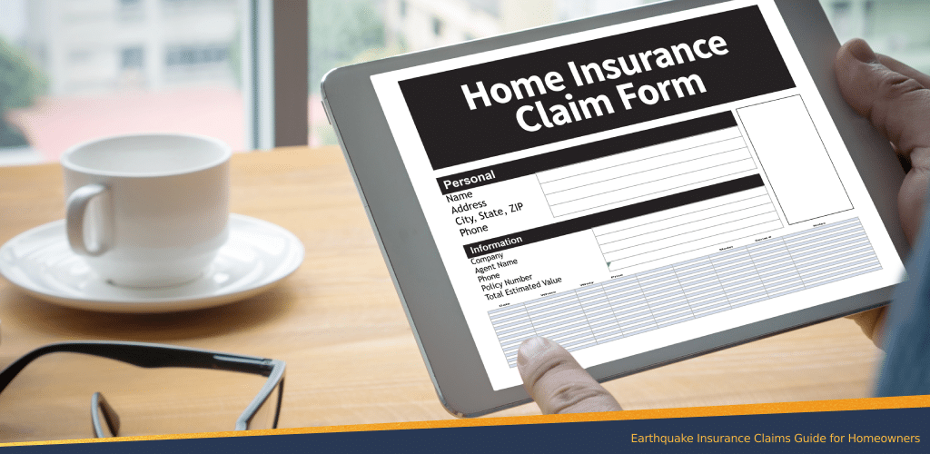 A home insurance claim form for earthquake being shown on a device