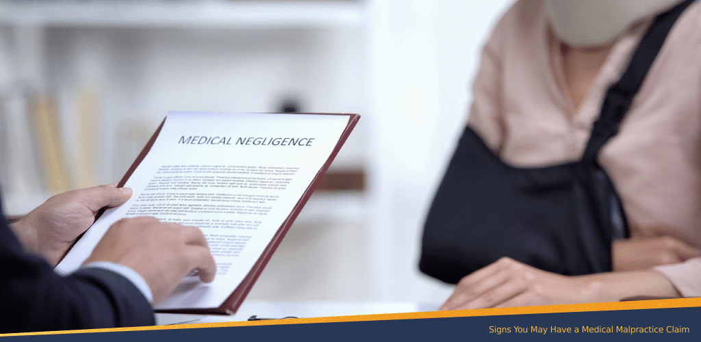 Medical Negligence paper being read out to someone with an arm sling