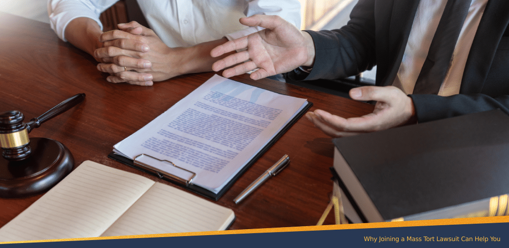 Two unseen men discussing about joining a mass tort lawsuit