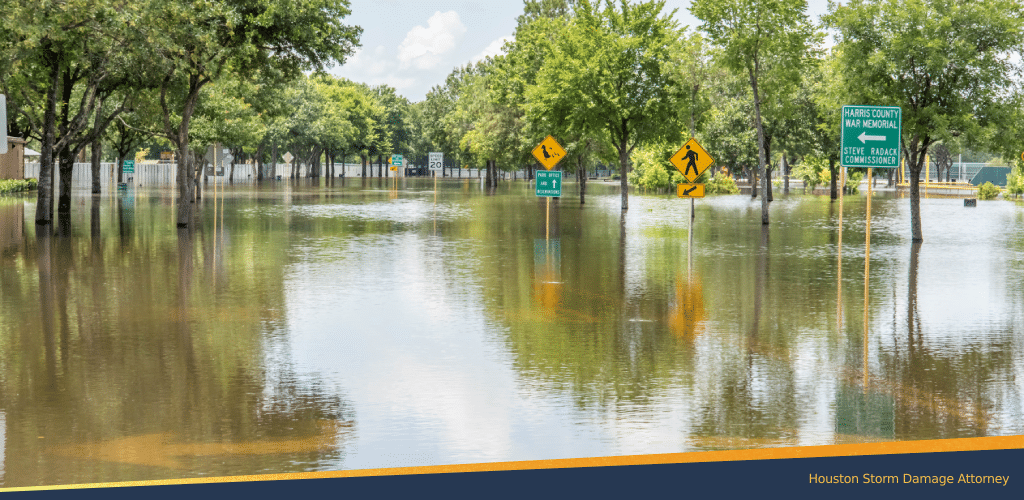 A flooded street in Houston caused by a storm