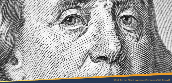 Close-up illustration of Benjamin Franklin's face from U.S. currency, used to represent historical context in an article about the oldest insurance companies.