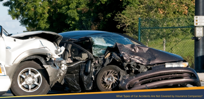 A light brown car totally wrecked on a crash accident by a white car